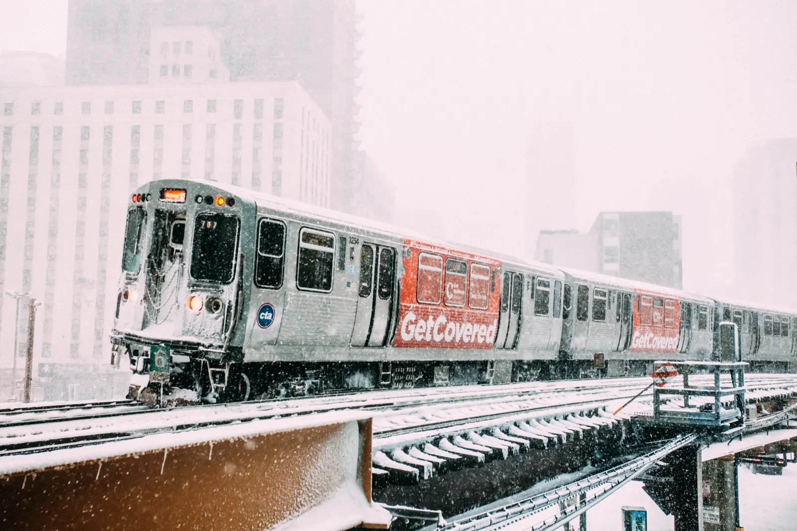 Whiteout Line — a CTA L train cutting through a blizzard